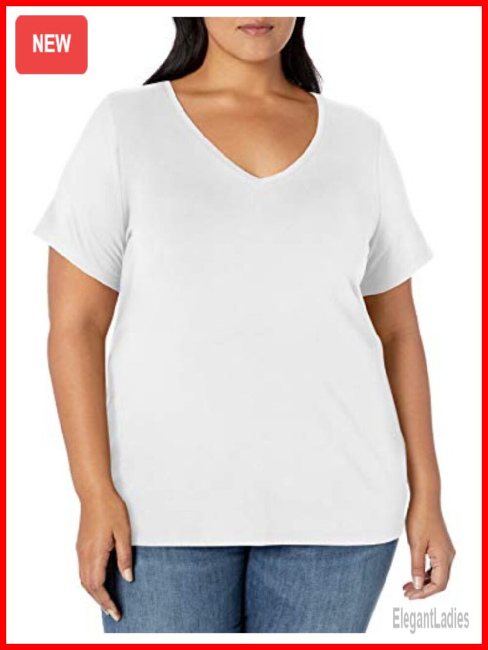 Women's Plus Size V-Neck Short Sleeve Tee Casual Jersey T-Shirt